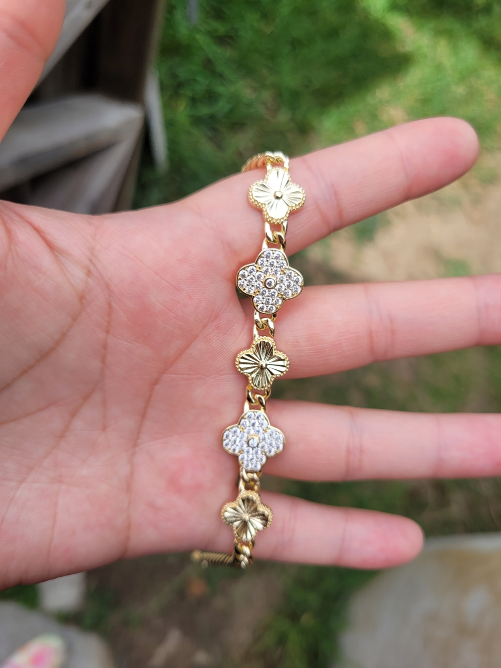 Gold-Tone Clover Crystal Bracelet - Women's Fashion Jewelry
